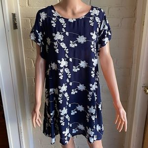 Altar’d State navy dark blue white embroidered floral swing dress size medium